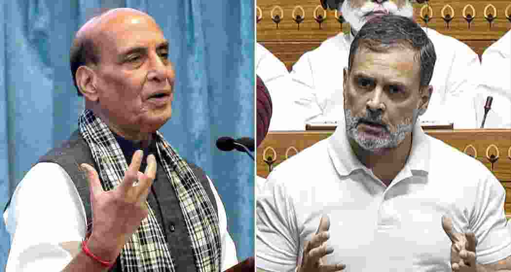 Defence Minister Rajnath Singh and Leader of Opposition in the Lok Sabha Rahul Gandhi. (File photo) 