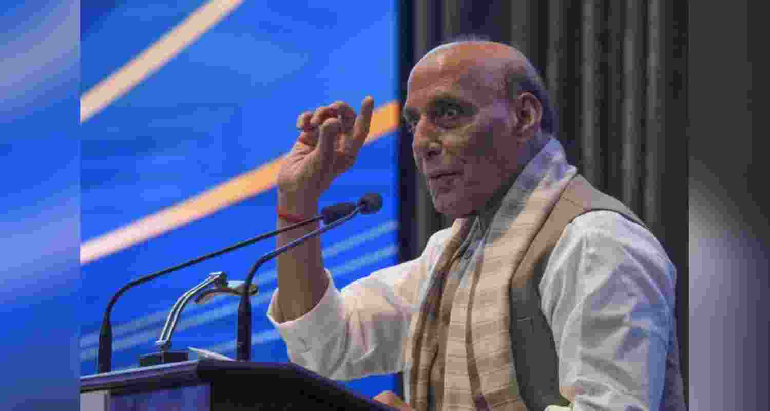 Defence Minister Rajnath Singh with Gaganyatris, calling them "gems" of India’s Gaganyaan mission.