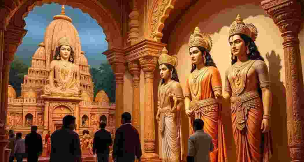 Visitors admire lifelike wax statues of Lord Ram and others at Ayodhya’s Ramayana museum.