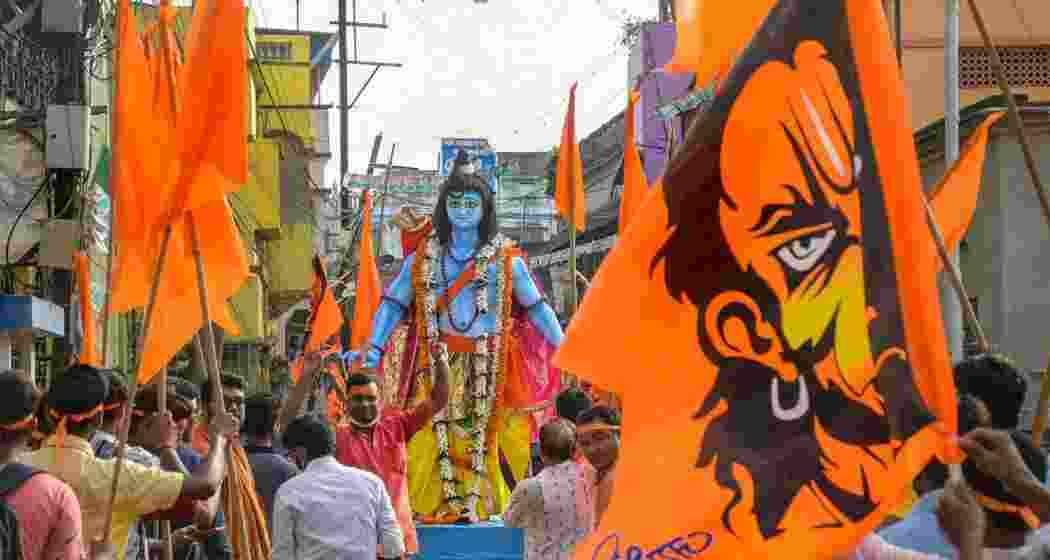 Devotees during a procession marking Ram Navami.