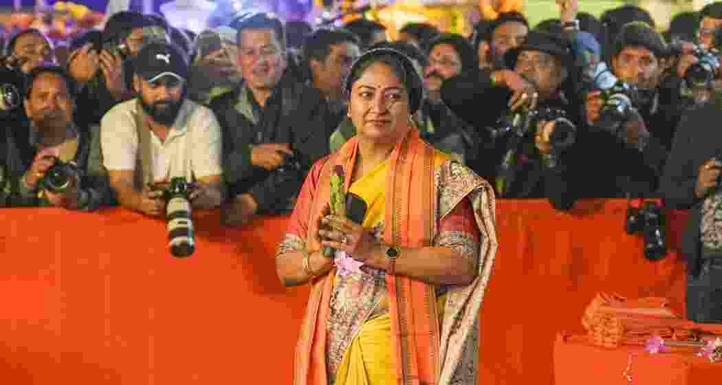 BJP leader Rekha Gupta arrives for the BJP legislature party meeting, at the party office, in New Delhi, Wednesday, Feb. 19, 2025. Shalimar Bagh MLA Rekha Gupta will be the new chief minister of Delhi, the BJP announced on Wednesday.