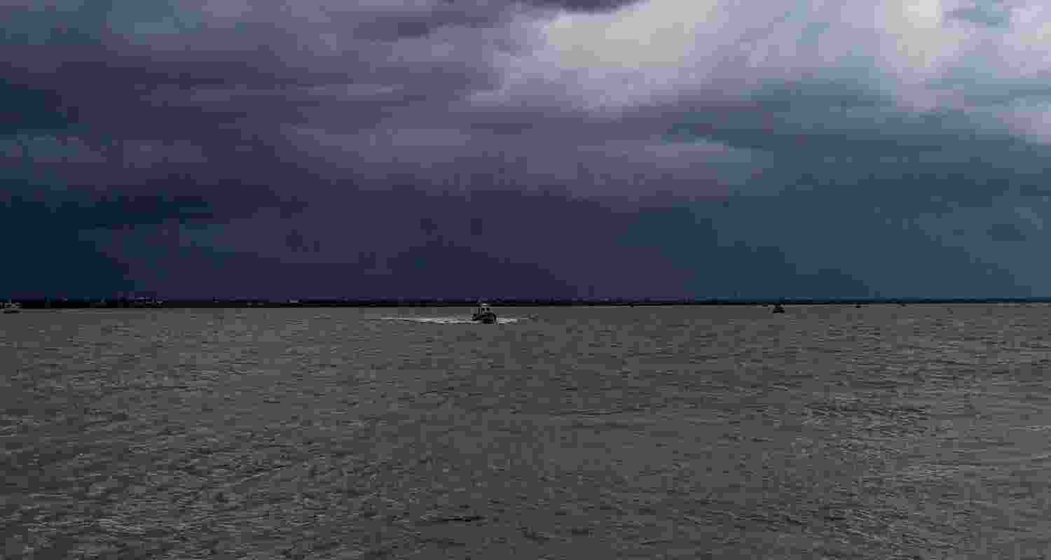 Dark clouds looming over the Bay of Bengal on Sunday night before Cyclone Remal made its landfall on the Bangladesh mainland.
