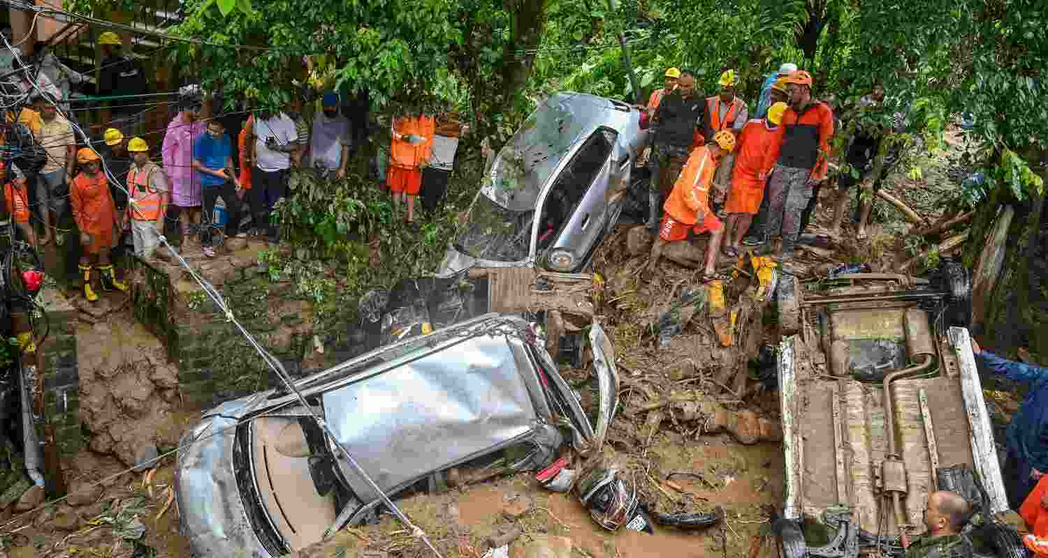 Rescue operation underway after heavy rainfall triggered flash floods, in Mandi, July 29.