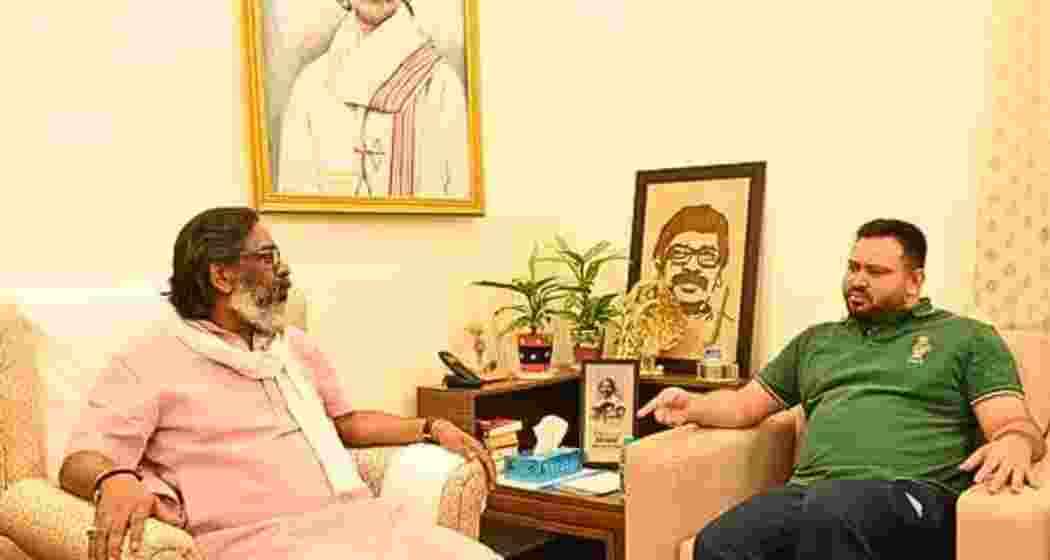 Jharkhand chief minister Hemant Soren with RJD leader Tejashwi Yadav in Ranchi.