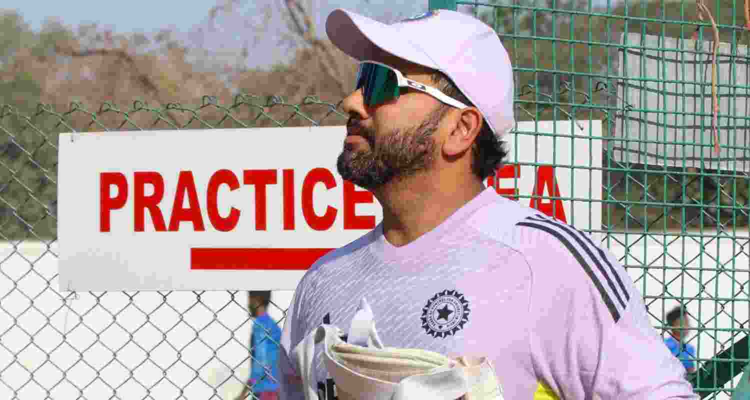 Indian skipper Rohit Sharma during a practice session at the Vidarbha Cricket Stadium in Nagpur, Maharashtra.