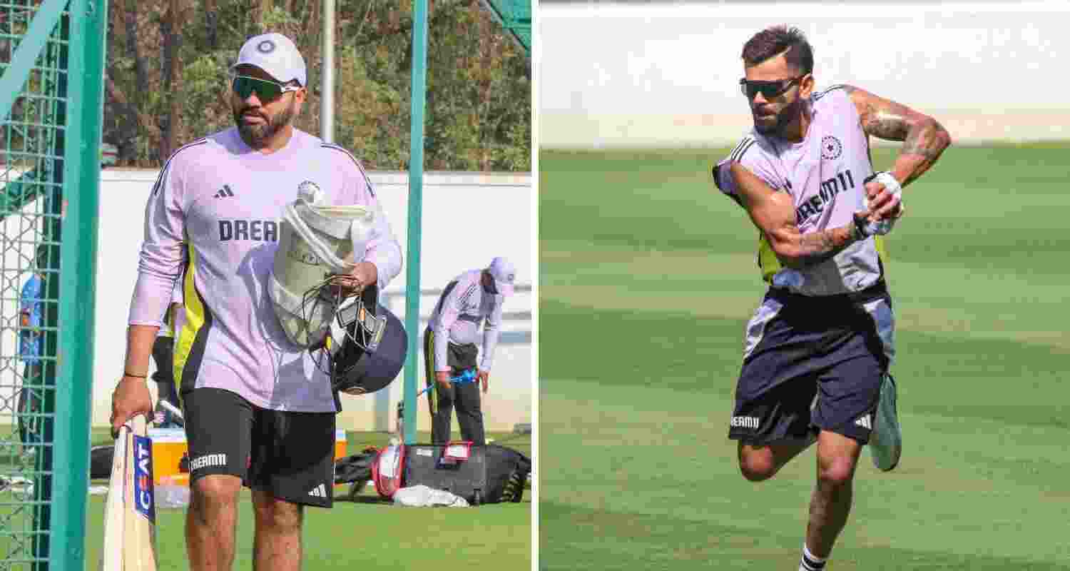 Virat Kohli and Rohit Sharma during a practice session ahead of the ODI series against England.