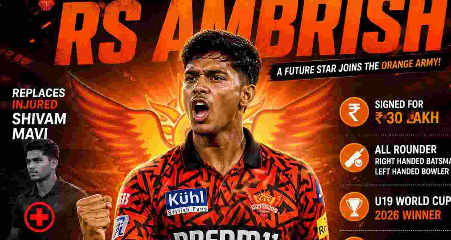 Sunrisers Hyderabad sign RS Ambrish as replacement for injured Shivam Mavi for remainder of Indian Premier League.