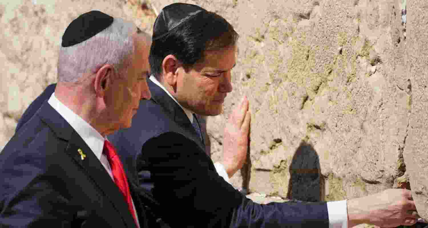 Marco Rubio visiting the Western Wall in Jerusalem with Benjamin Netanyahu on Sunday.