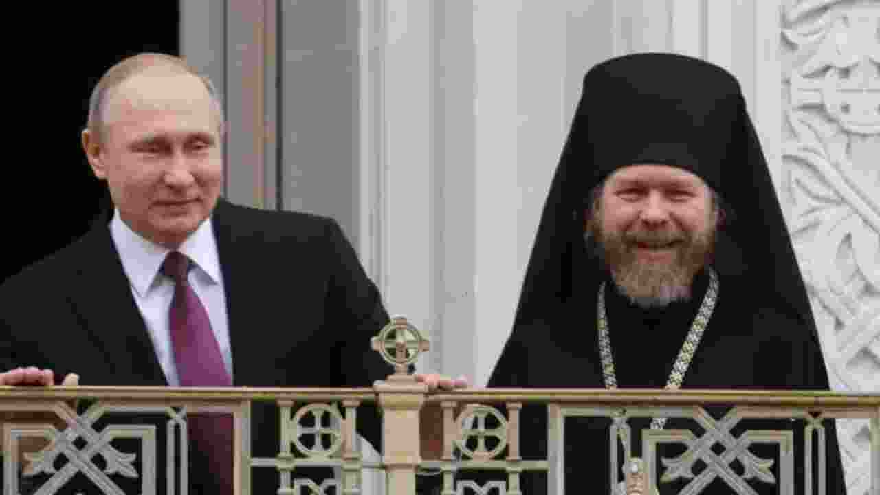 Russian President Vladimir Putin with Tikhon Shevkunov, senior priest in Russia's Orthodox Church. Image: X