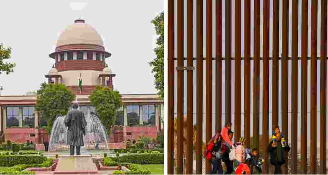 A file photo of the Supreme Court of India in New Delhi (L) and a family near the US-Mexico border. 