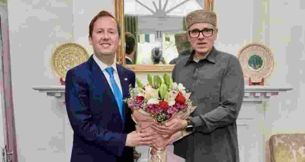 US Ambassador to India Sergio Gor with Jammu and Kashmir Chief Minister Omar Abdullah during his visit to Srinagar on Wednesday.