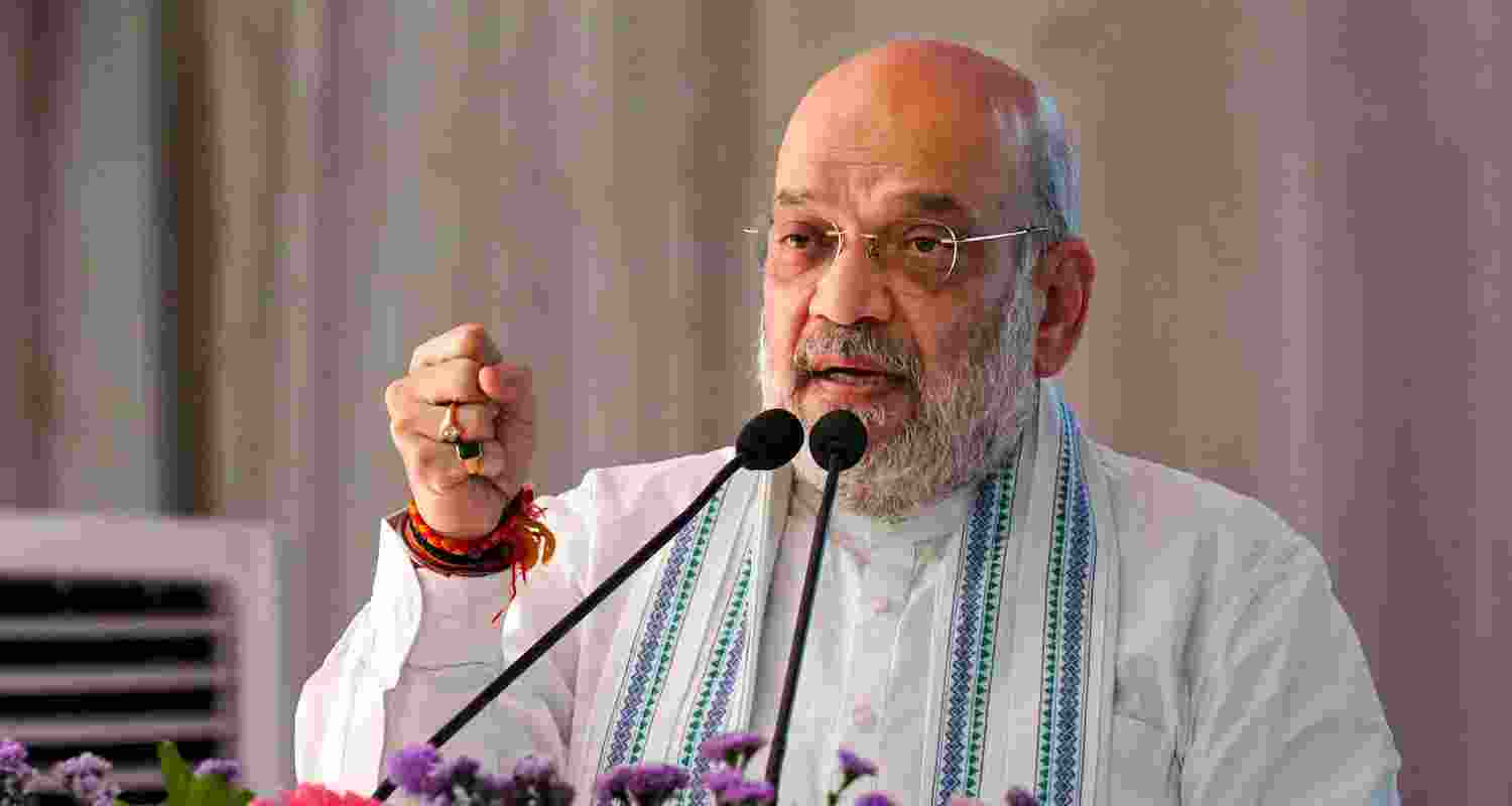 Union Minister of Home Affairs and Cooperation Amit Shah speaks during the inauguration of the Sri Vishweshathirtha Memorial Hospital, in Bengaluru, Karnataka, Friday.
