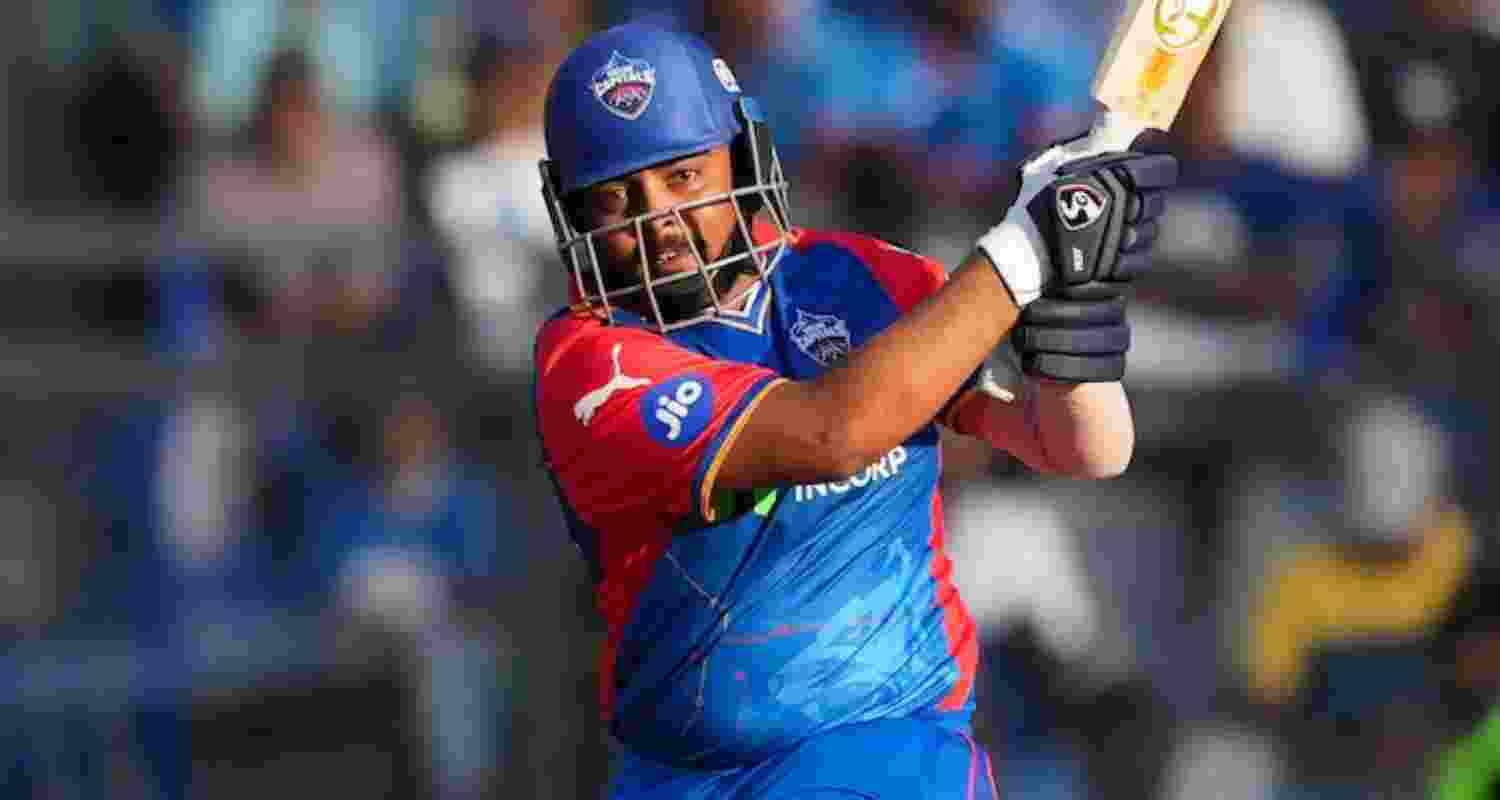 Prithvi Shaw plays a shot during the Indian Premier League.