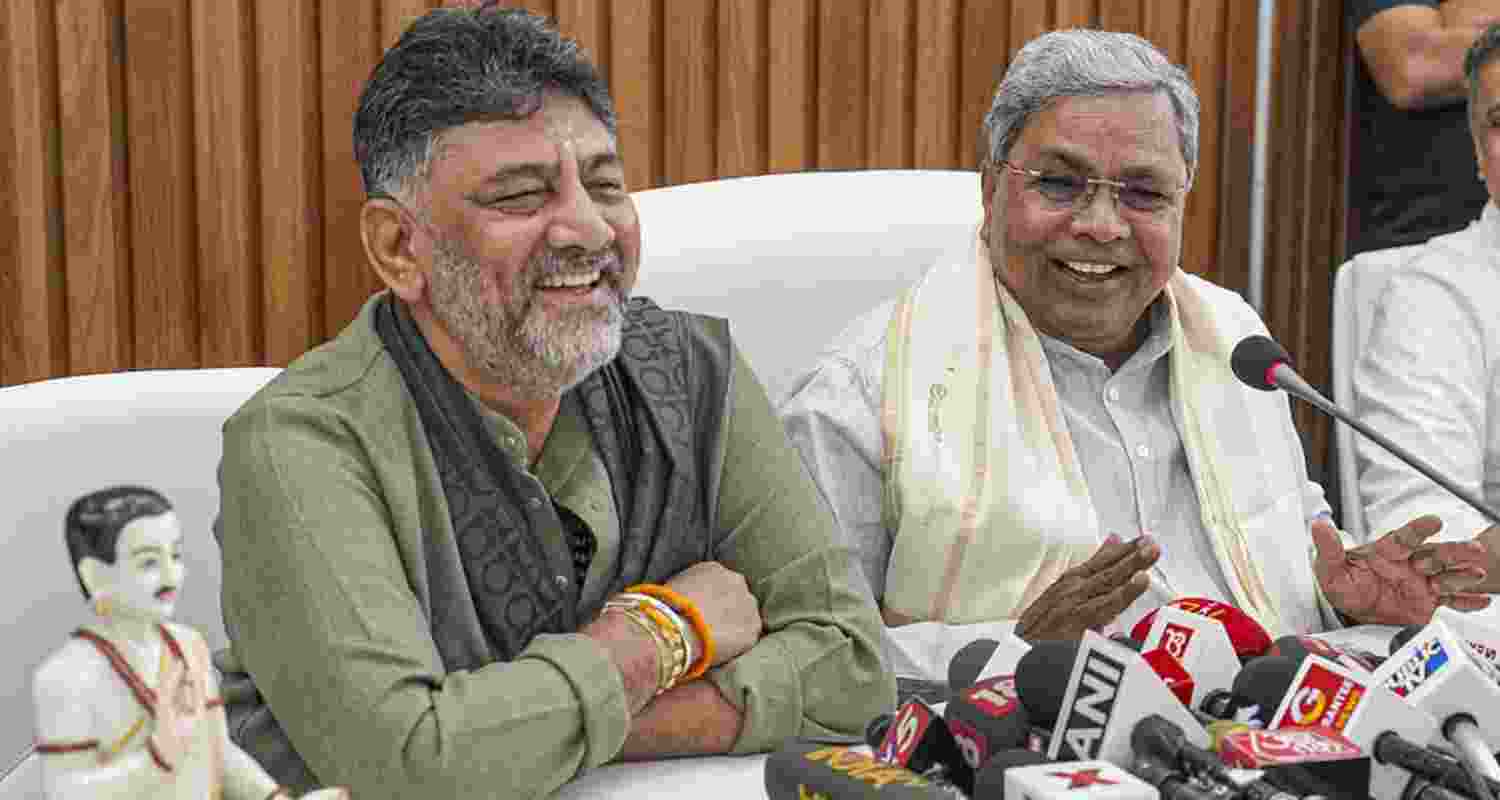 Karnataka Chief Minister Siddaramaiah with his deputy, DK Shivakumar at a press meet.