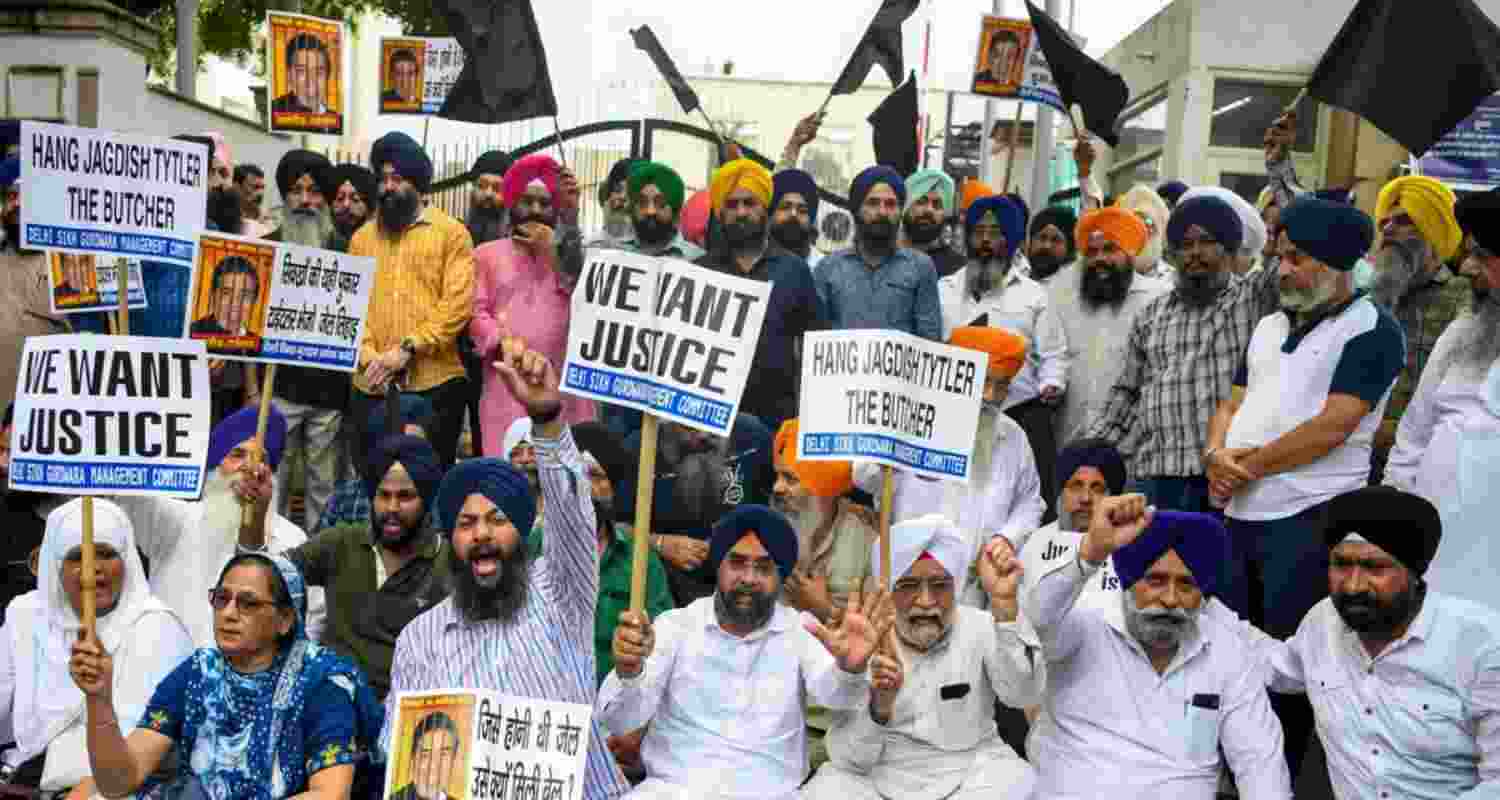 Sikhs stage protest against Congress leader Jagdish Tytler for his alleged role in the 1984 riots. File photo.