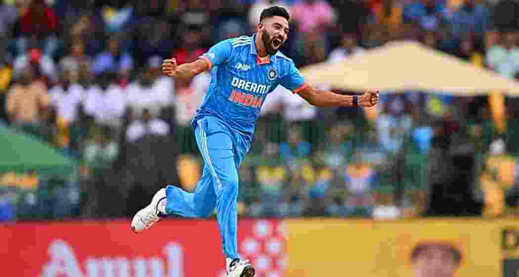 Mohammed Siraj celebrates during the India vs Sri Lanka Asia Cup 2023 final in Colombo.