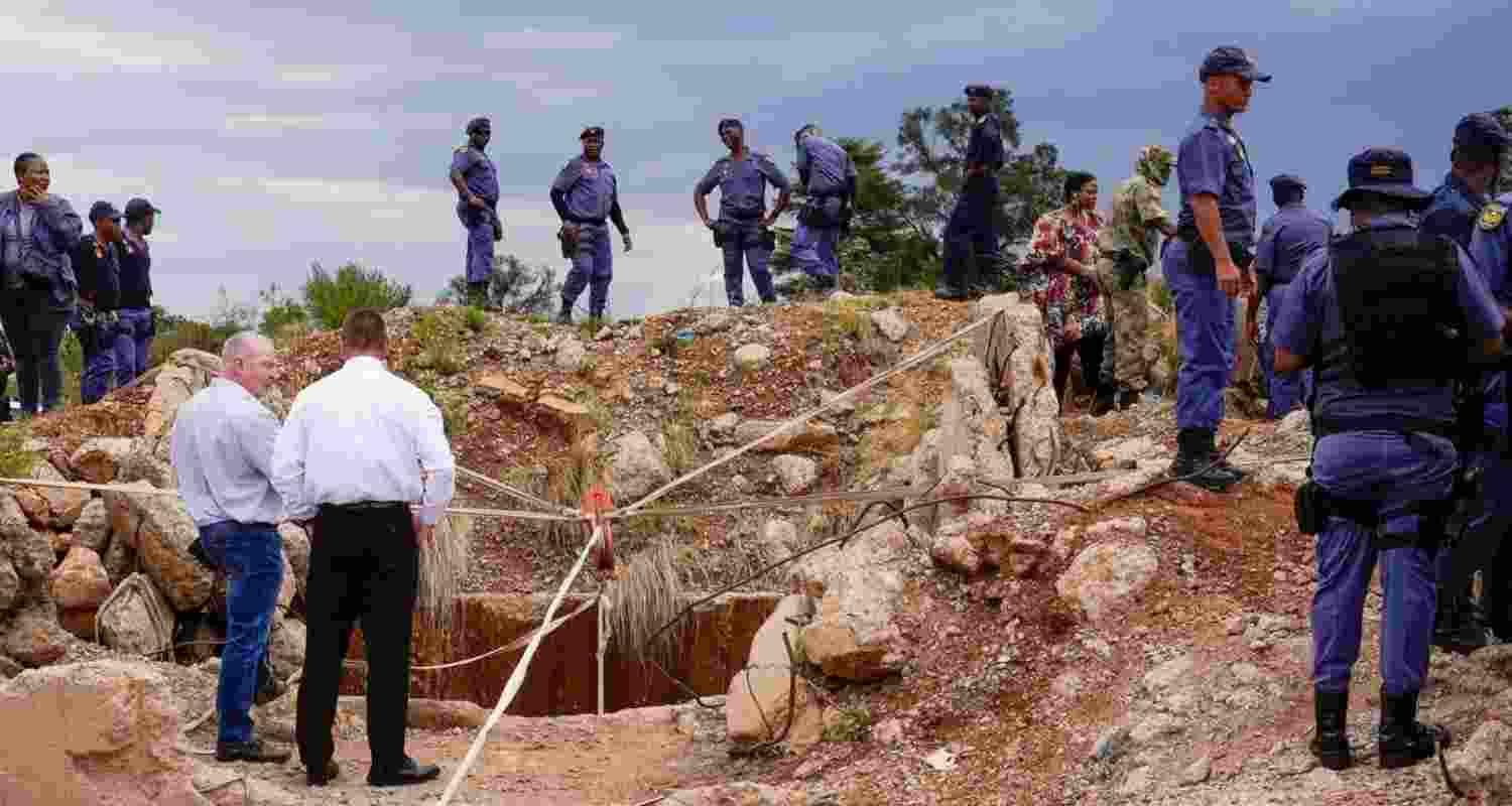 Rescue and Police personnel outside the mine in South Africa.