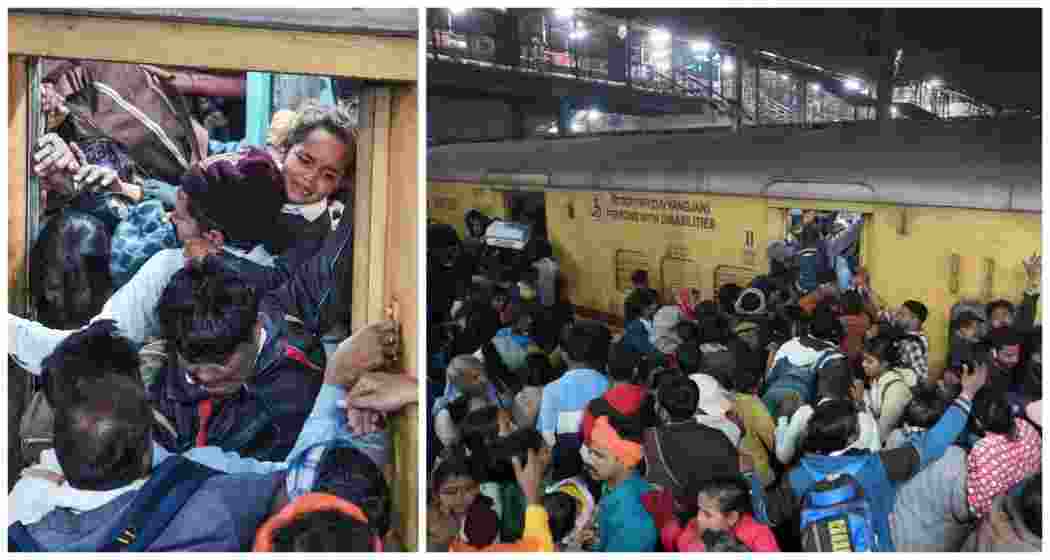 Heavy rush of passengers to catch a train for Mahakumbh, at the New Delhi railway station on Saturday, Feb. 15, 2025. A stampede-like situation occurred at the station, injuring many while taking the lives of 18. 