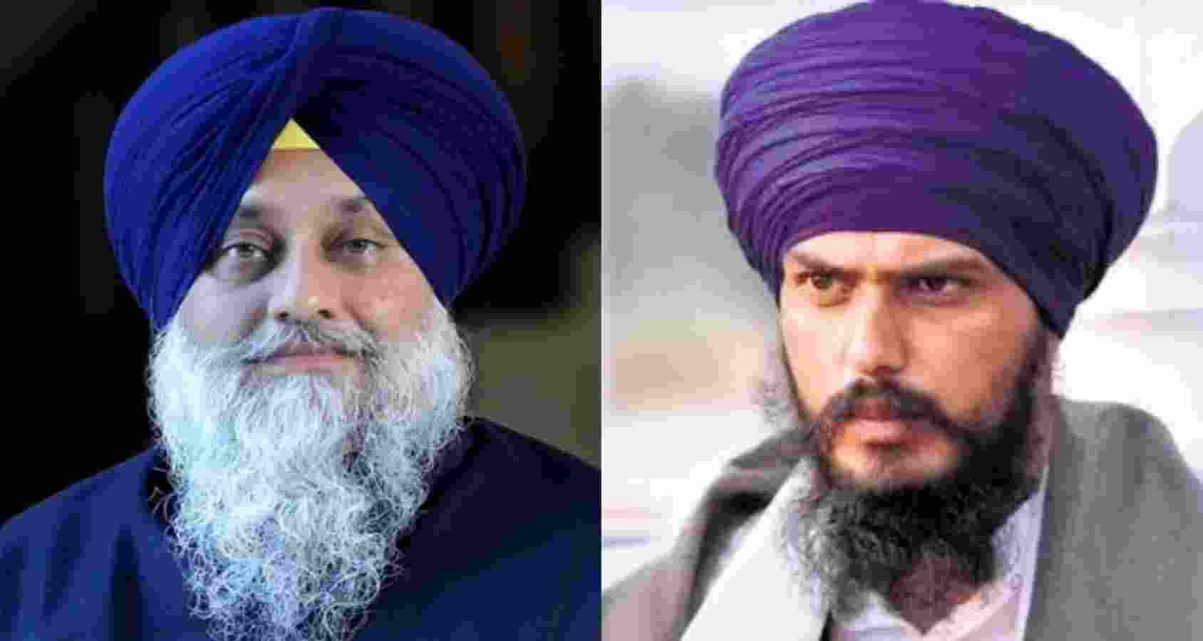 Shiromani Akali Dal chief Sukhbir Badal and Amritpal Singh, MP from Khadoor Sahib. File photos.