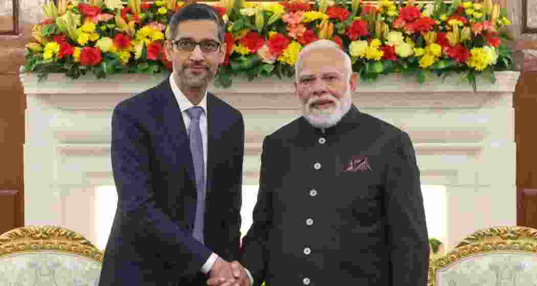Prime Minister Narendra Modi with Sundar Pichai during a meeting in New Delhi on Wednesday.