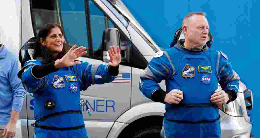 NASA astronauts Butch Wilmore and Suni Williams stand at NASA’s Kennedy Space Center, on the day of Boeing’s Starliner-1 Crew Flight Test (CFT) mission on a United Launch Alliance Atlas V rocket to the International Space Station, in Cape Canaveral, Florida, U.S., June 1, 2024.