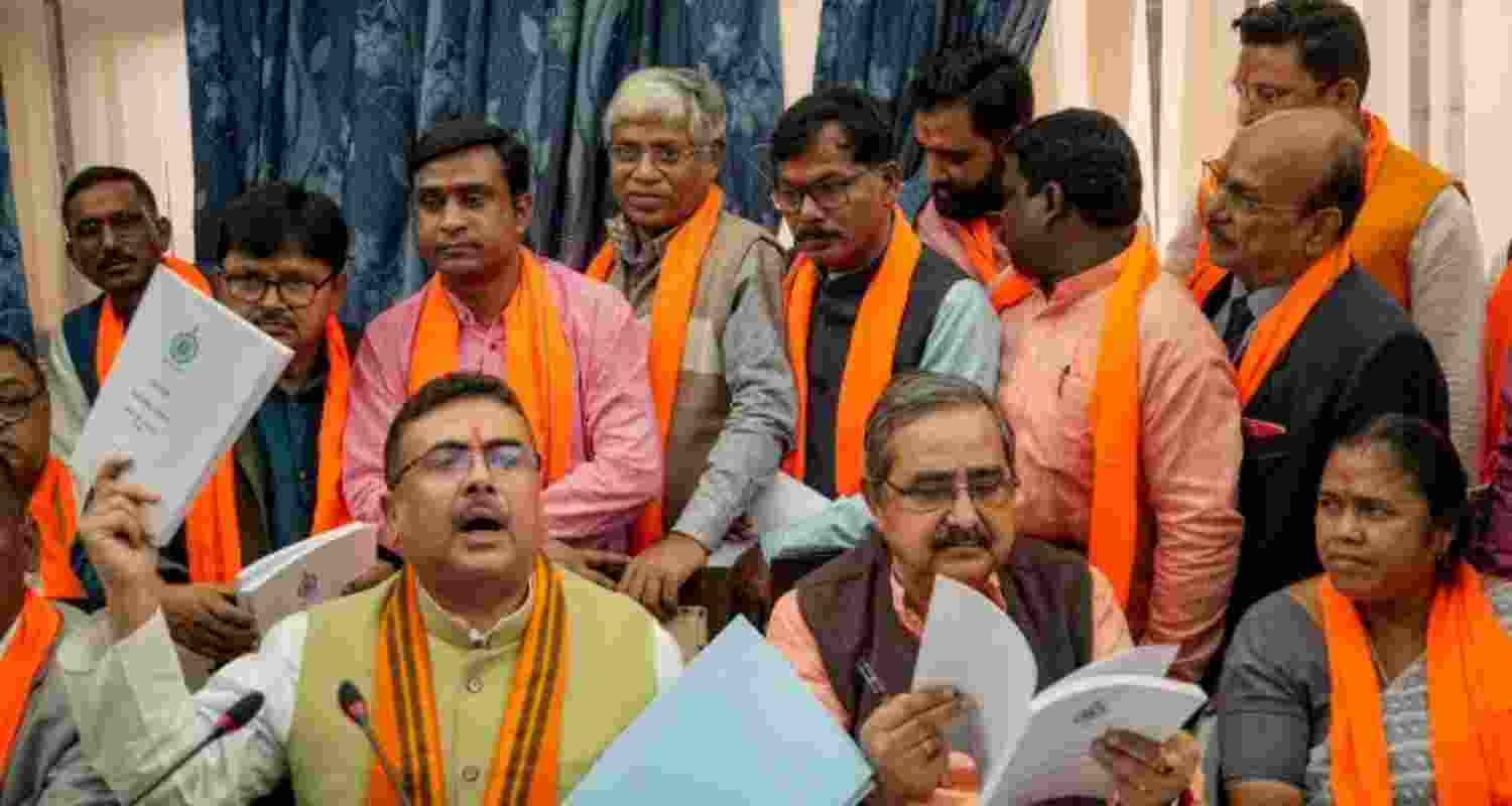 WB BJP MLAs stage sit-in on Assembly premises against Mamata govt
