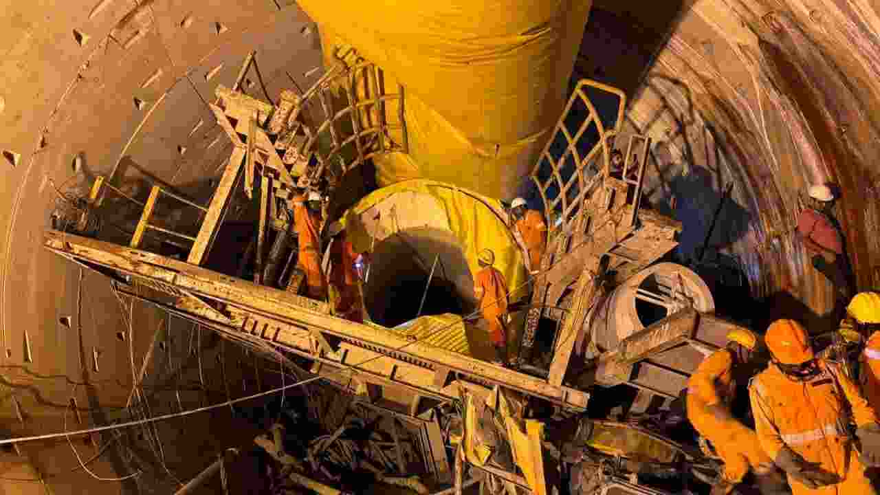 Rescue personnel at the collapsed tunnel in Telangana.