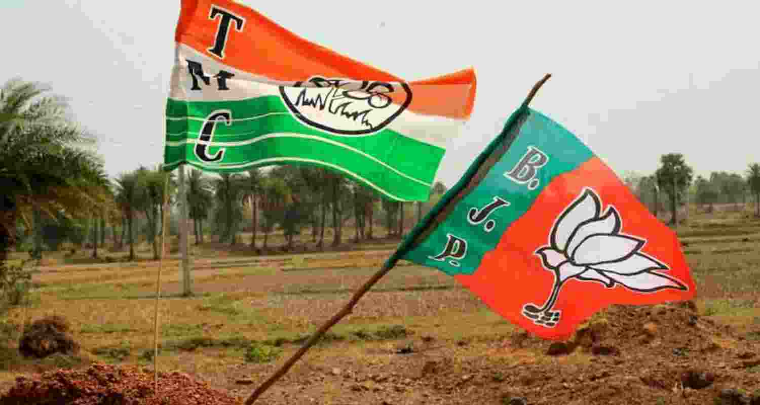 Flags of TMC and BJP.
