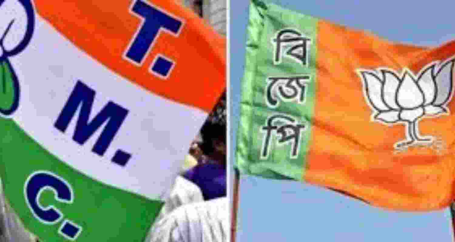 Flags of TMC and BJP.