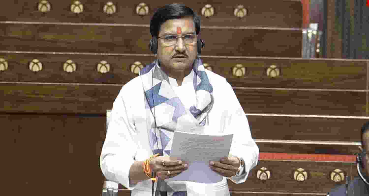 Union Housing Ministry MoS Tokhan Sahu addressing the Rajya Sabha.