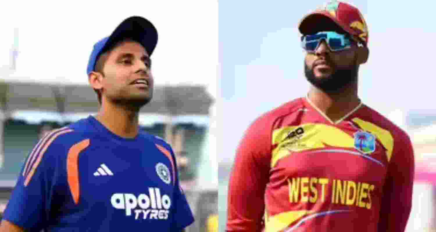 India skipper Suryakumar Yadav and (right) his West Indies counterpart Shai Hope.