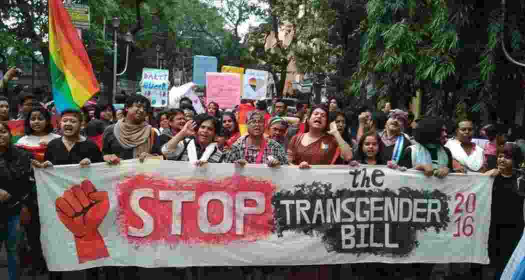 Transgender rights activists march in a rally protesting the Bill. 