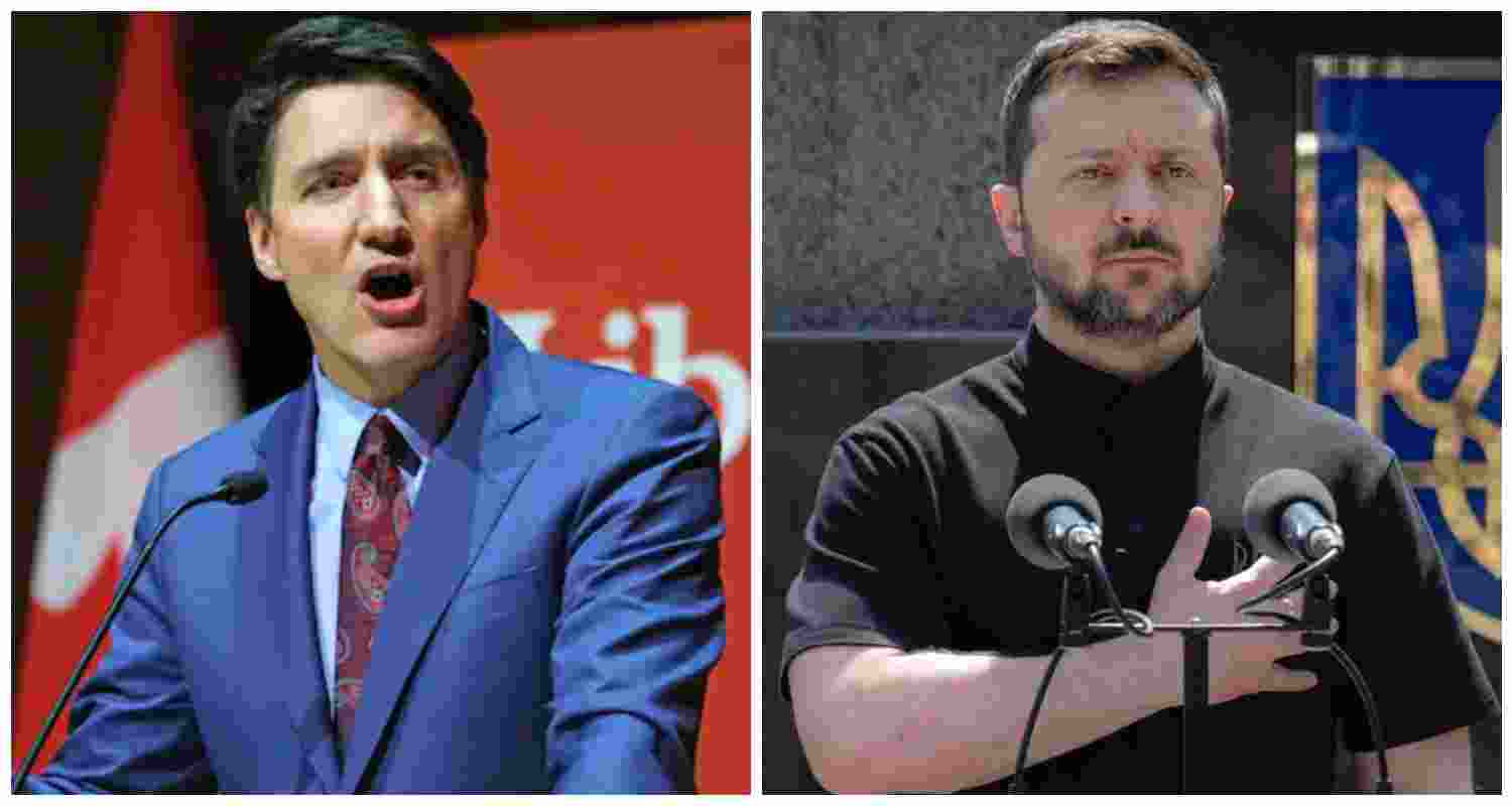Canadian Prime Minister Justin Trudeau (L), Ukrainian President Volodymyr Zelensky (R).