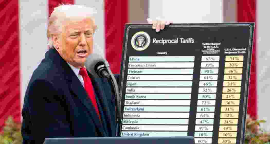 President Donald Trump holds a chart as he delivers remarks on reciprocal tariffs during an event in the Rose Garden entitled "Make America Wealthy Again" at the White House in Washington, DC, in April.