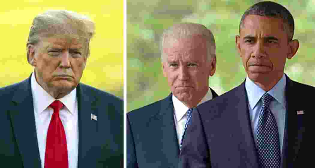 US President Donald Trump (left), former Presidents, Barack Obama (right), and Joe Biden (centre). (File photo)