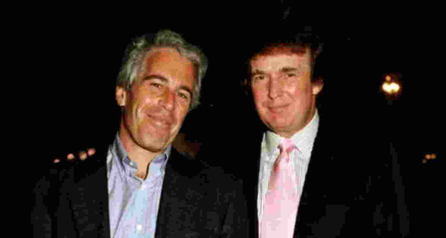 Donald Trump and Jeffrey Epstein at Mar-a-Lago in Palm Beach, Florida, in 1997.
