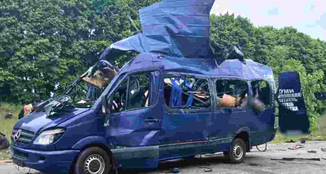 The mangled remains of a civilian bus struck by a Russian drone in Ukraine’s Sumy region, as peace talks between the two nations remain deadlocked.