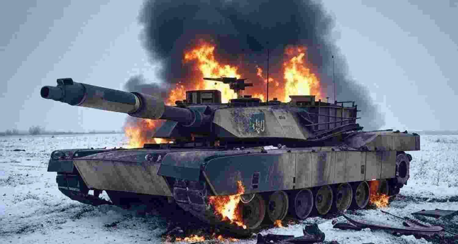 A Ukrainian tank destroyed by Russian forces. Image via X.