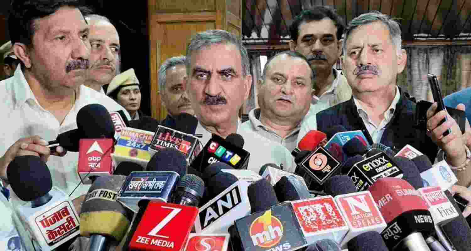 HP CM Sukhvinder Singh Sukhu speaking with mediapersons on Saturday 