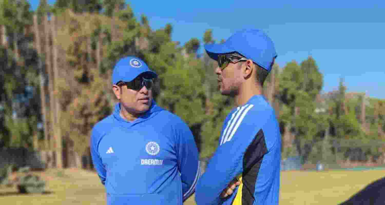 VVS Laxman with Shubman Gill ahead of India's T20I series in Harare. Image: BCCI.