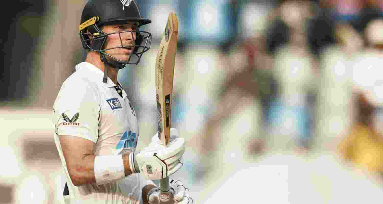 Mumbai: New Zealand’s Will Young celebrates his half century on the second day of the third test cricket match between India and New Zealand, at the Wankhede Stadium, in Mumbai, Saturday, Nov. 2, 2024.