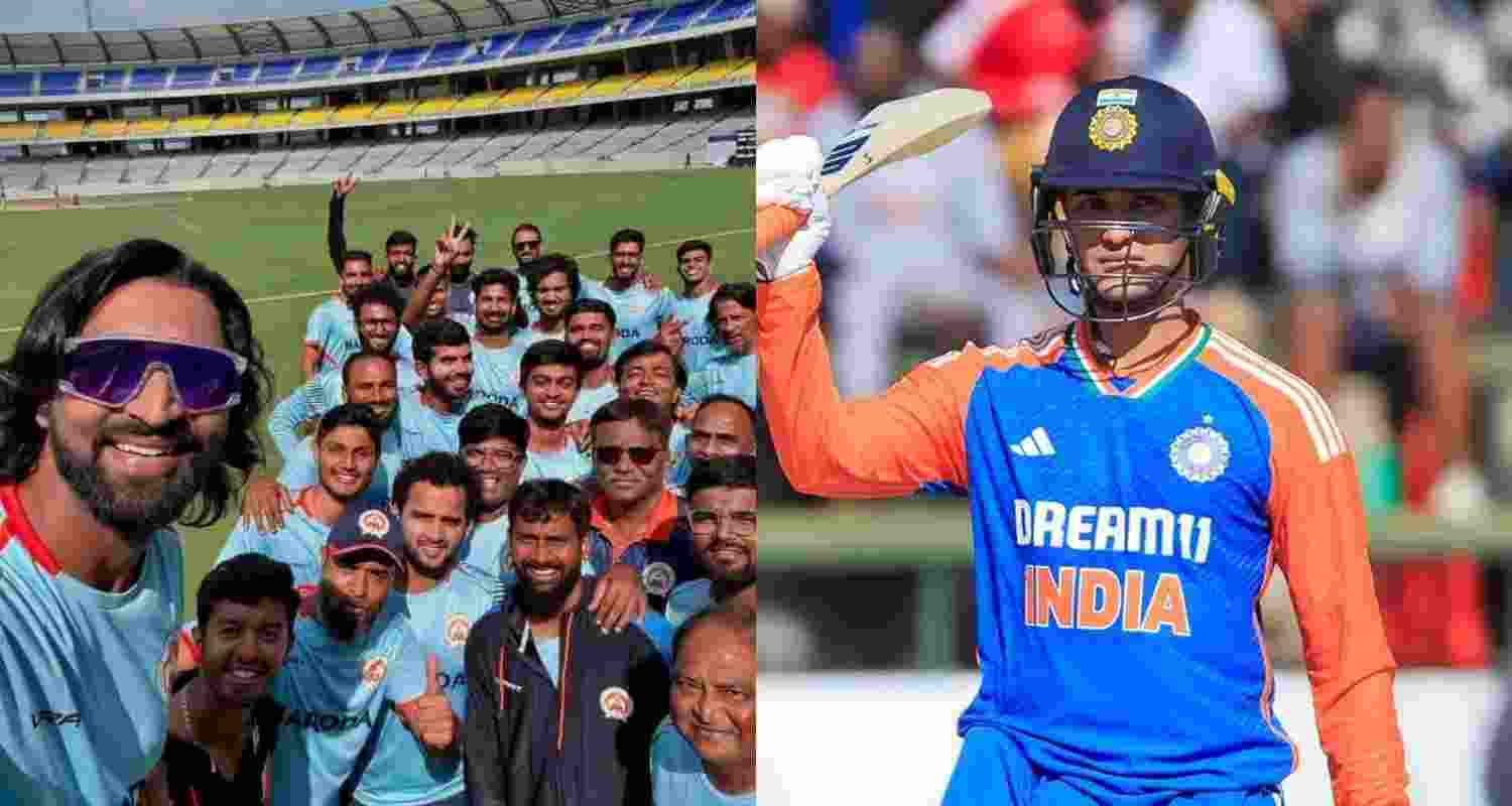 Team Baroda and Punjab's Abhishek Sharma. Images: X. 