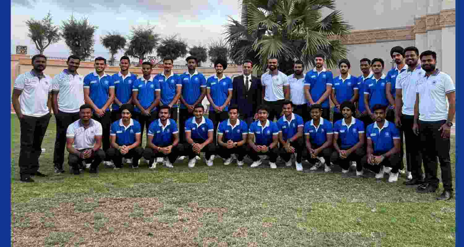 India junior hockey team with Indian embassy in Oman. Image: X. 