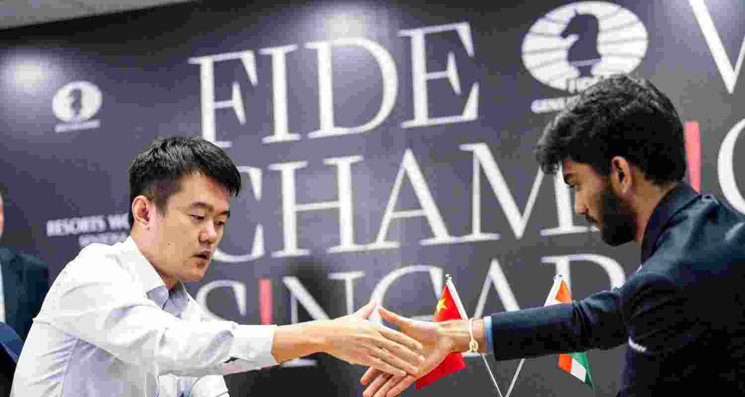 Ding Liren defeats D Gukesh in 12th round to tie the game. Image: FIDE/X. 