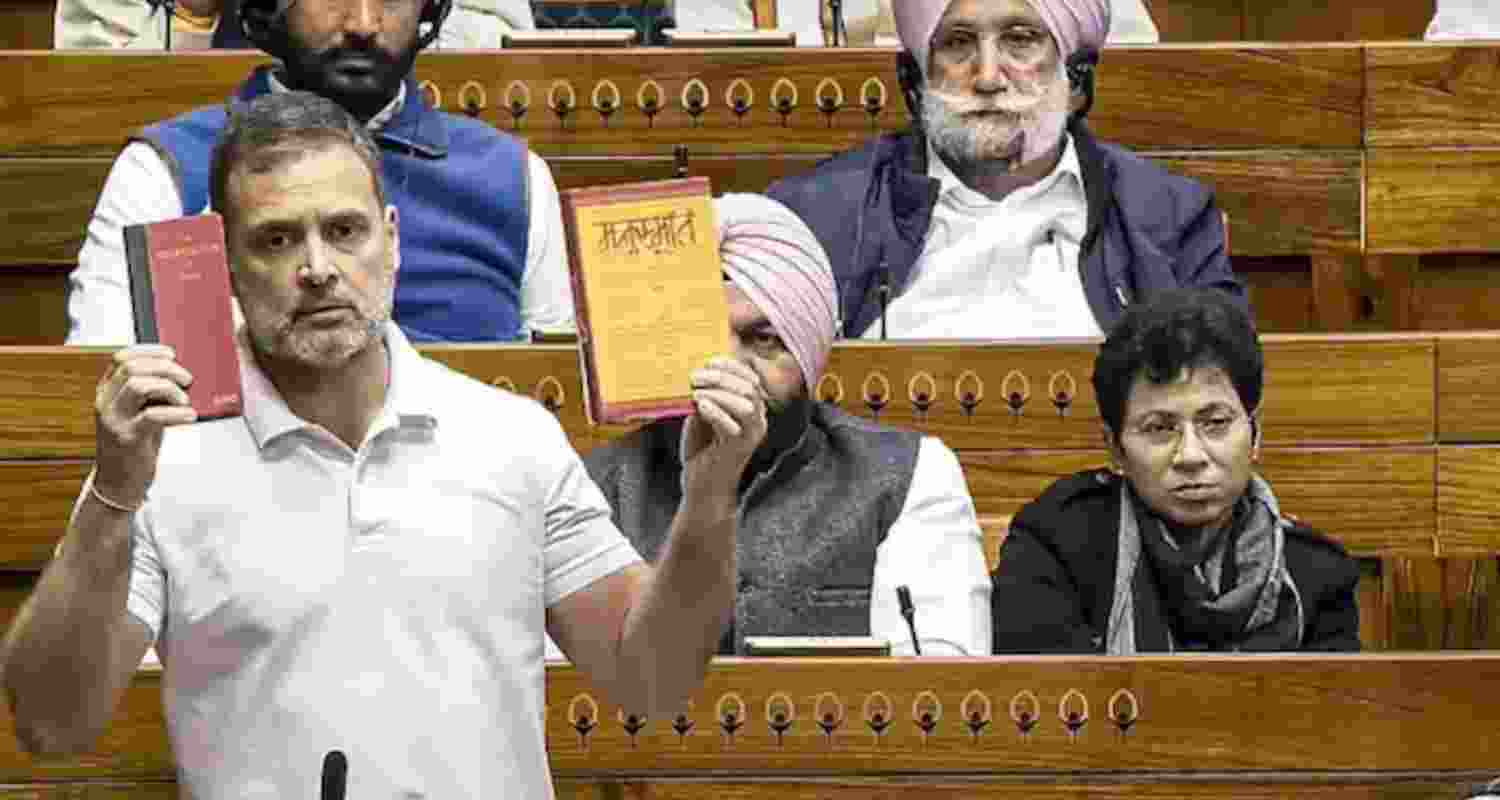 BJP adheres to Manusmriti not Constitution says Rahul Gandhi.