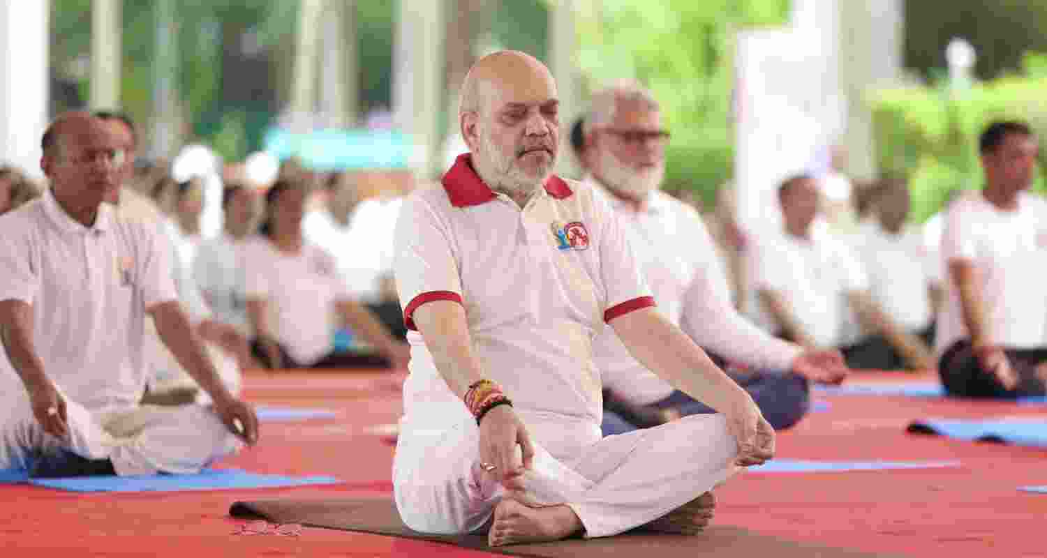 Gujarat sets yoga world record on International Yoga Day. Image Amit Shah's X.