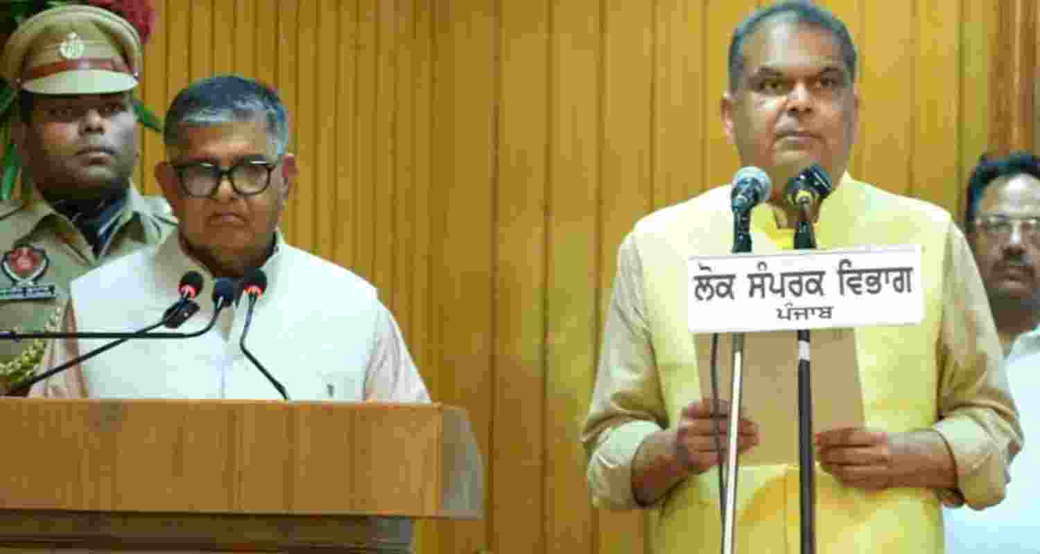 AAP MLA Sanjeev Arora takes oath in the presence of Punjab Governor, Gulab Chand Kataria at the Punjab Raj Bhawan in Chandigarh on Thursday