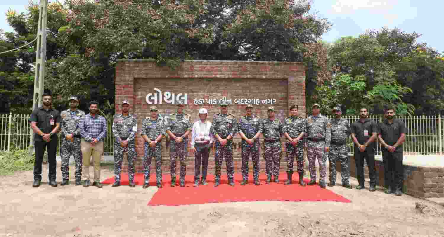 Adm Tripathi reviews progress at maritime heritage complex Lothal.