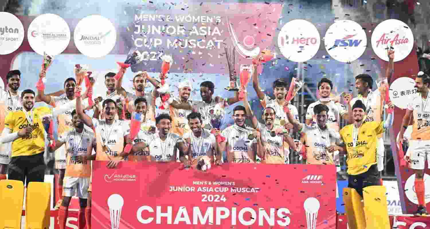 Indian junior hockey team after winning men's Asia Cup title. Image: X.