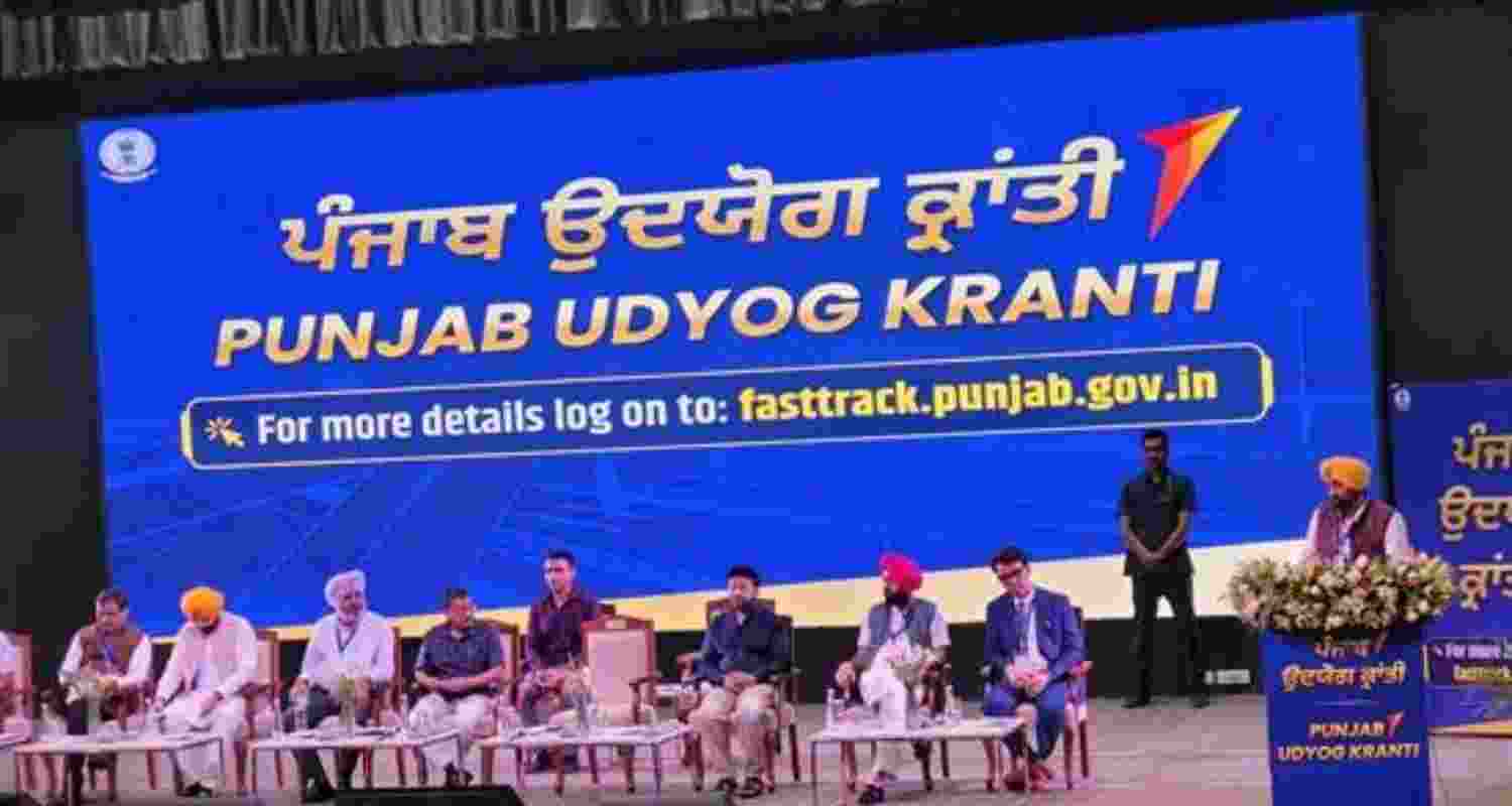 Punjab CM Bhagwant Singh Mann, AAP supremo Arvind Kejriwal and others at the 'Fast Track Punjab Portal' launch in Mohali